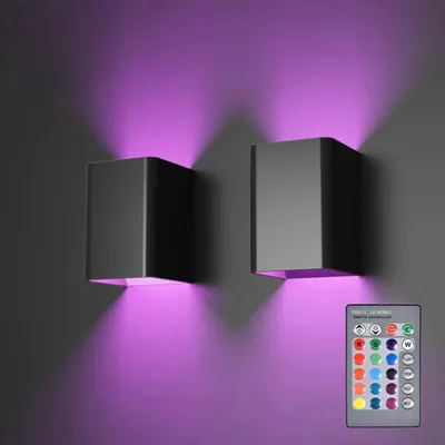 Produktbild von LED Wandleuchte Schwarz 2er Set Innen mit Fernbedienung RGB 16 Farben Dimmbar Modern Wandlampe Up Down für Wohnzimmer Schlafzimmer Flur Treppe