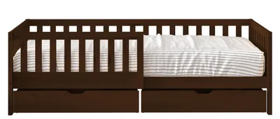 Produktbild von Sunny Isa Kinderbett aus Holz mit 2 Schubladen in Braun | Bett Ohne Matratze | Einzelbett mit Rausfallschutz in 206 x 98 cm | Für Matratzengröße: 90 x 200 cm