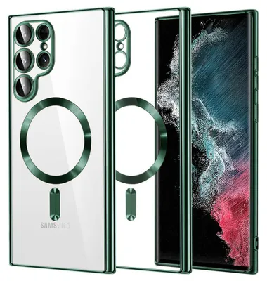 Produktbild von Techsuit Luxury Crystal Back Cover Hülle mit MagSafe für Samsung Galaxy S22 Ultra - Dunkelgrün
