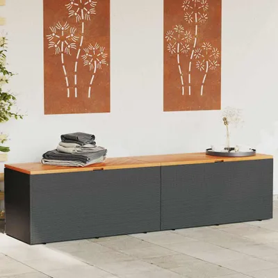 Obrázek produktu pro Zahradní úložný box béžový polyratan a akácie Černá / 220 x 50 x 54 cm
