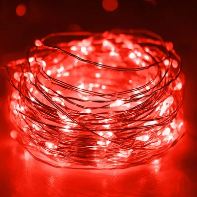 Lichterkette mit Timer, 30 LEDs, rot, 3 m, wasserdicht, Kupferdraht