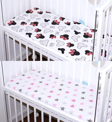 Produktbild von Spannbettlaken 2er- Pack für Baby Beistellbett Wiege Bettlaken 40x90 Baumwolle - 7. Minnie + Star Rosa