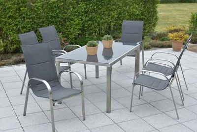 Produktbild von Merxx Gartenmöbelset "Lucca" 7tlg. - Edelstahlgestell mit Textilbespannung grau - 50369-309