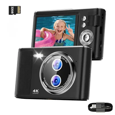 Produktbild von 4K 48MP Digitalkamera für Kinder, Vlogging Kamera (32GB, 2,8" Display, Anti-Shake, 16X Zoom) Kompaktkamera Fotokamera für YouTube & Anfänger