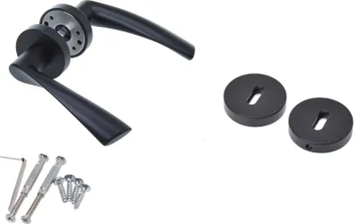 Immagine prodotto di Aqbau® Set di maniglie per porta, maniglia e pulsante, kit completo, ferramenta per porta, colore nero, modello Et (BB - Buntbart)