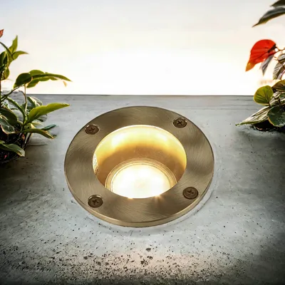 Produktbild von Einbaulampe IP54 GU10 Glas Echt-Messing Modern Einbaustrahler außen Hof Garten Terrasse