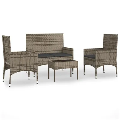 Produktbild von 4-tlg. Garten-Lounge-Set mit Kissen Grau Poly Rattan
