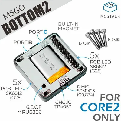 Produktbild von M5Stack M5GO Battery Bottom2 for M5Core2 only with MPU6886 Mic 500mAh Lipo