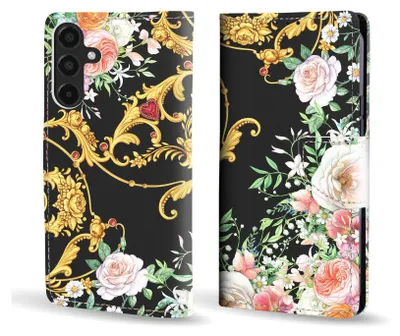 Produktbild von Handy Hülle für Samsung Galaxy A15 / A15 5G Klapphülle Bookcase Flip Cover Handy Tasche Etui Motiv: Rosen Ornamente Blumen