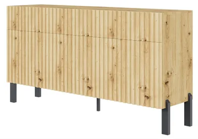 Image de Selsey Telire - Buffet 3 portes avec trois tiroirs et façade à lamelles, 154 cm - Chêne Artisan