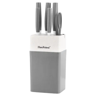 Produktbild von HAUS ROLAND Küchenmesser-Set 7-teilig mit Messerblock – 5 Messer & Schere, Granitoptik