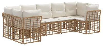 Imagen del producto de vidaXL Juego de sofás de exterior, 7 piezas. Poliéster de color natural y blanco crema