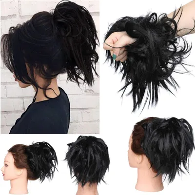 Produktbild von Haarteil Dutt mit Haaren, struppiger Haarknoten, Synthetik, Dunkles Schwarz