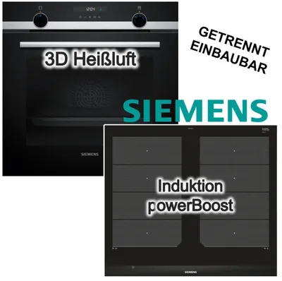 Produktbild von Herdset Siemens Backofen 3D Heißluft Hydrolyse Pizzastufe + Induktionskochfeld Flexzonen powerBoost Bratsensor Plus