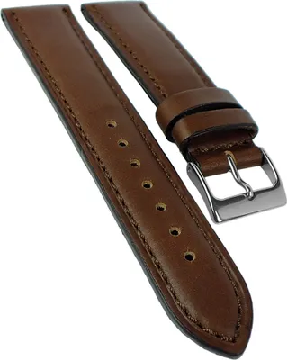 Produktbild von Herzog Neapel Uhrenarmband 18mm Rindleder braun Dornschließe Naht, Schließe:Silbern