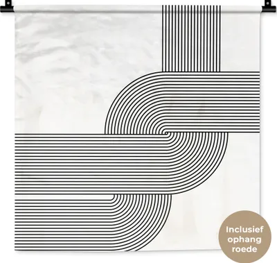 Produktbild von MuchoWow® Wandteppich Wandbehang Kunst - Abstrakt - Schwarz - Weiß 60x60 cm Tapisserie Dekoration Wandtuch - Dekorationen - Wand Decke