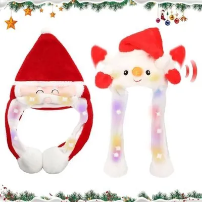 Immagine prodotto di Set di cappelli natalizi LED Babbo Natale pupazzo di neve, orecchie mobili 2 pezzi.