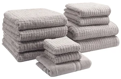 Produktbild von BELIANI Badehandtuch Set mit Badematte 11-teilig Hellgrau Baumwolle Frottee Handtücher in verschiedenen Größen Badteppich Bad Ausstattung Accessories