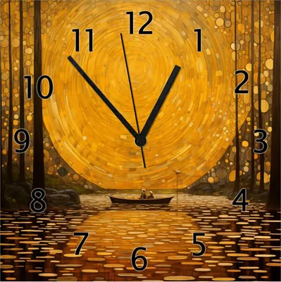 Produktbild von Wallario Design Wanduhr Goldene Flussfahrt aus Echtglas, Größe 30 x 30 cm