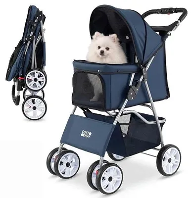 Imagen del producto de Carrito plegable para perros, buggy para gatos y perros de hasta 15 kg, color azul