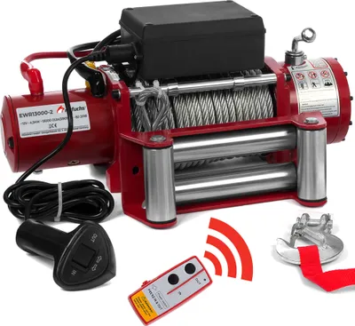 Produktbild von ROTFUCHS Elektrische Seilwinde 12v mit Funkfernbedienung – 5909 kg 13000 lbs, 6 PS Power Offroad 4x4 Motorwinde Bergewinde Forst Seilzug mit Stahlseil