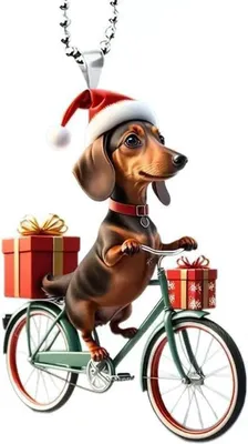 Produktbild von Lustiger Fahrradhund-Anhänger aus Acryl, 2D-Cartoon-Tier, Weihnachtsbaumschmuck für Zuhause und Auto