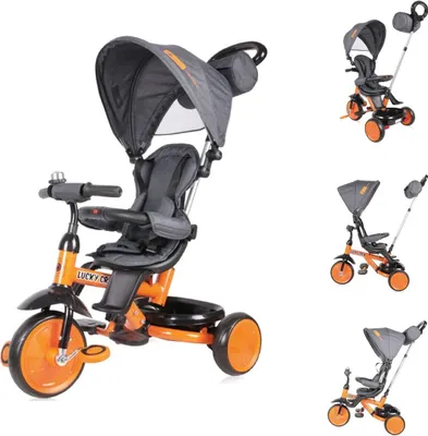 Produktbild von Lorelli Dreirad 4 in 1 Lucky Crew Tasche Fußstütze verstellbarer Sitz Klingel orange