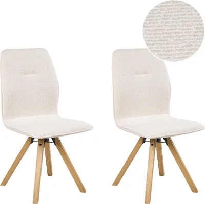 Produktbild von BELIANI Drehbarer Esszimmerstuhl 2er Set Cremeweiß Bouclé Stoff Braune Holzbeine Gepolstert Moderner Stil Drehstühle Polsterstühle Esszimmer