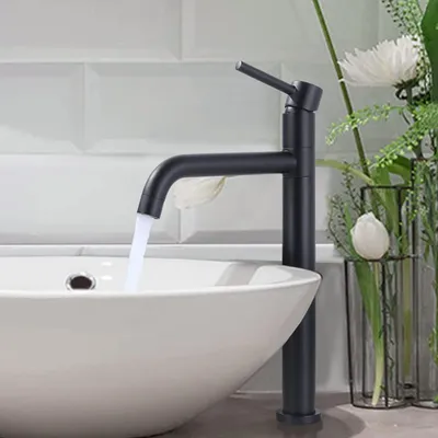 Obrázek produktu pro Baterie do koupelny, vysoká, mosaz, černá, výška 32,8 cm, výtok 20,7 cm, otočná o 360°, keramická kartuše, připojení G3/8"