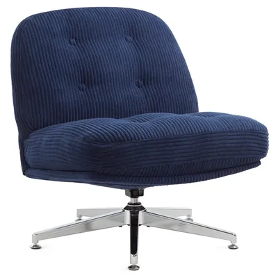 Image de IWMH Chaise de bureau sans roulettes, chaise de bureau rembourrée sans accoudoirs, chaise pivotante avec coussin d'assise élargi et épaissi - Bleu