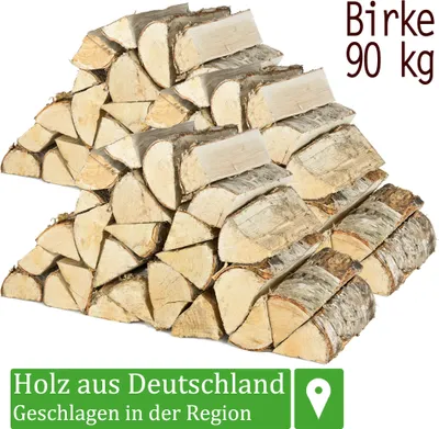 Produktbild von Brennholz Kaminholz Birkenholz Holz 90 kg Birke Für Ofen und Kamin Kaminofen Feuerschale Grill Feuerholz Holzscheite Wood 25 cm Kammergetrocknet Flameup