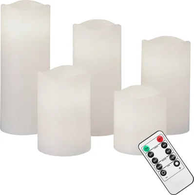 Produktbild von MONZANA® LED Kerzen mit Timerfunktion 5er Set flackernd Echtwachs batteriebetrieben mit Fernbedienung dimmbar in Warmweiß 5 Größen ø7,5cm