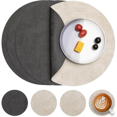 Obrázek produktu pro Podtácky, omyvatelné, s vzhledem kůže, kulaté, průměr 36 cm, sada 4 kusů, barva: šedá, krémová, bílá