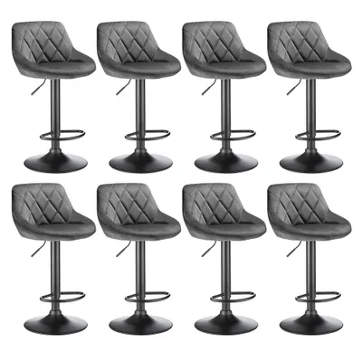 Produktbild von 8er Set Barhocker aus Samt Bistrohocker drehbar höhenverstellbar Barstuhl dunkelgrau