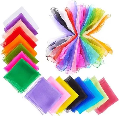 Obrázek produktu pro Barevné smyslové hedvábné taneční šátky pro děti - 32 kusů - Ideální pro tanec, gymnastiku a jako kouzelnické doplňky - 60 x 60 cm