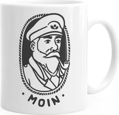 Produktbild von Kaffee-Tasse Kapitän Seemann mit Pfeife Schriftzug Moin MoonWorks® weiß Keramik-Tasse