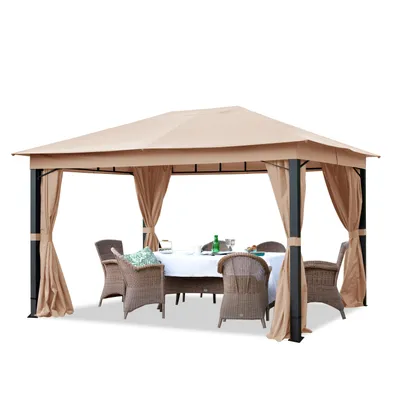Produktbild von Gartenpavillon 3x4 m ALU Premium ca 220g/m² Dachplane wasserdichter Pavillon mit 4 Seitenteilen Gartenzelt in Cappuccino