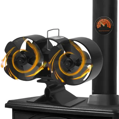 Obrázok produktu pre Jopassy 2 × 4 lopatky krbový ventilátor, elektrický ventilátor pre krby krbové kachle, tichá prevádzka, ventilátor krbových kachlí