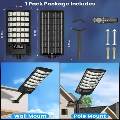 Obrázek produktu pro Solární světlo - LED pouliční lampa - 1 kus - Senzor soumraku - Stmívatelné - IP65 - 5 metrů