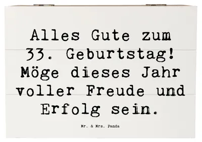 Produktbild von Mr. & Mrs. Panda Box Spruch 33. Geburtstag 22 x 15 cm - Weiß - Geschenk, Geburtstagswünsche, Geschenkbox, Happy Birthday, Schatulle, Geburtstagskarte, schatztruhe, feiern