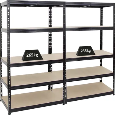 Produktbild von Mega Deal | 2x Schwerlastregal Tiger | HxBxT 180x100x60cm | Fachlast 265kg |Schwarz | Garagenregal, Lagerregal, Steckregal, Kellerregal, Werkstattregal