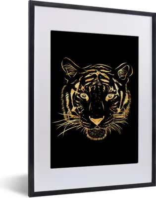 Produktbild von MuchoWow® MuchoWow® Gerahmtes Poster Tiger - Gold - Figur 30x40 cm - Poster mit zchwarzem Bilderrahmen - Wandposter Schlafzimmer