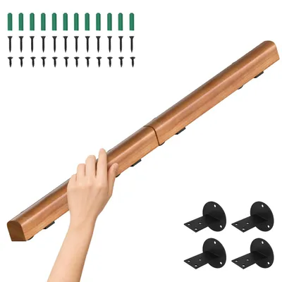 Produktbild von Peviasot Wandhandlauf Kiefernholz 120 cm, Ø5 cm, verbindbar zu einem Handlauf, rutschhemmender Treppenhandlauf für Flur Bad