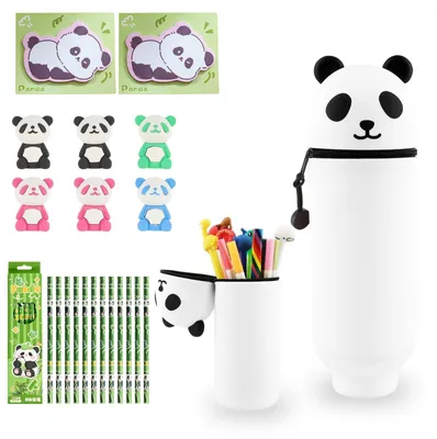 Produktbild von Kawaii Panda Stifteköcher – 2-in-1 Silikon-Stifthalter mit Schulbedarf