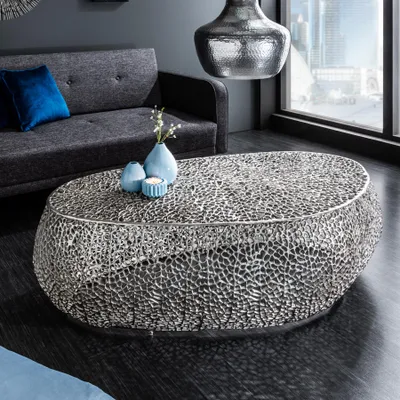 Produktbild von riess-ambiente Couchtisch LEAF 130cm silber Metall-Aluminium-Legierung filigran asymmetrisch