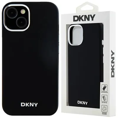 Produktbild von DKNY, MagSafe Silikon Hülle für iPhone 14 Plus / 15 Plus mit Metalllogo, Schwarz