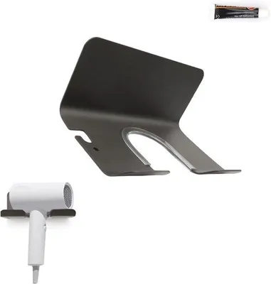 Image de Support gris pour sèche-cheveux, fixation sans clous, rangement pour murs lisses