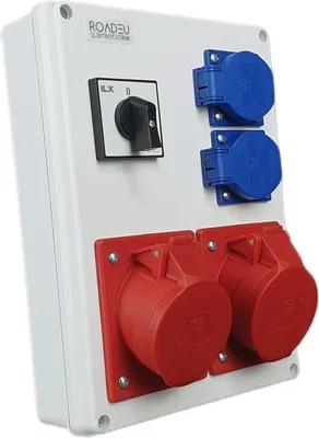 Produktbild von RoadEu - Steckdosenverteiler - 2x CEE 16A Steckdose mit Schalter und Schuko 230V - Stromverteiler mit Hauptschalter 0-1. Starkstrom Verteiler CEE 16A