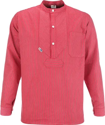 Produktbild von modAS Uni Finkenwerder Fischerhemd Basic Line – Hemd Seemann Skipper Fischer-Hemd gestreift aus Baumwolle mit schmalen Streifen in Rot Größe M