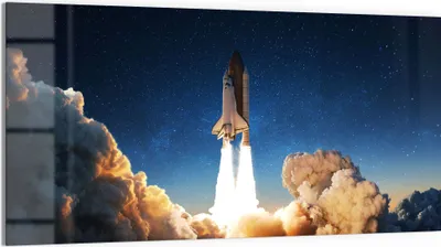 Produktbild von DEQORI Glasbild Echtglas 100x50 cm 'Raketenstart ins All' Wandbild Bild modern Deko